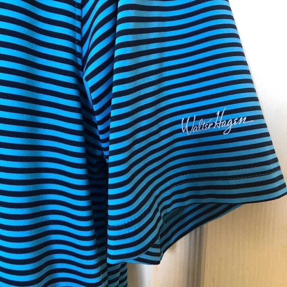 Walter Hagen Set of 2 Men's Golf Polo Shirts Red Blue Striped 11 Majors Medium